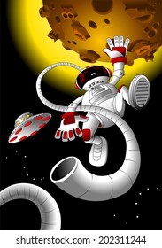 Astronaut floating in space in zero gravity, vector