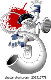 Astronaut floating in space in zero gravity, vector