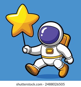Astronaut Floating with Star Balloon Cartoon Vector Icon
