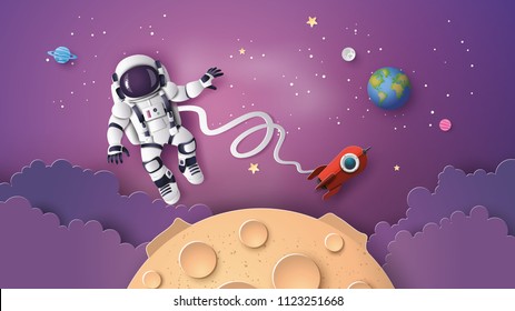 Astronaut Astronaut floating in the stratosphere . Paper art and craft style.