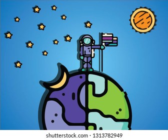 Astronaut Astronaut floating in the stratosphere . Paper art and craft style. 