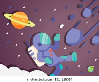 Astronaut Astronaut floating in the stratosphere . Paper art and craft style.