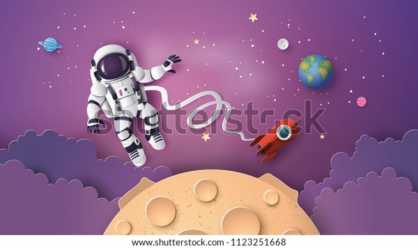 Astronaut Astronaut floating in the stratosphere .\
Paper art and craft\
style.
