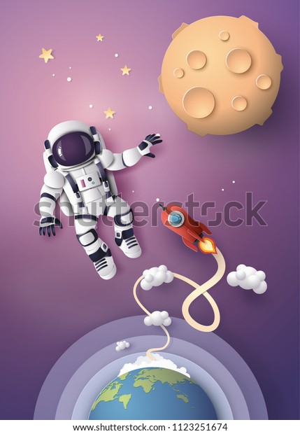 Astronaut Astronaut floating in the stratosphere .\
Paper art and craft\
style.