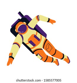 Astronaut floating wearing spacesuit and helmet front view