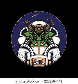 astronaut with floral helmet illustration