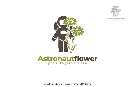 Astronaut flower logo design. vector