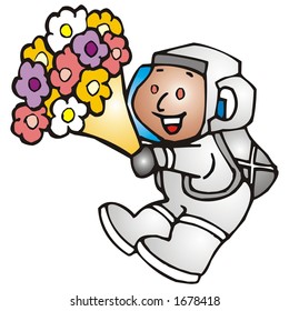 astronaut and flowers
