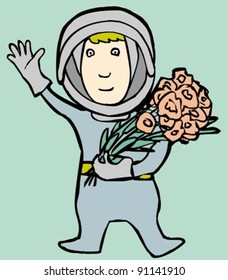 Astronaut with flowers