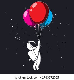 Astronaut fly up with balloons to space .Vector illustration