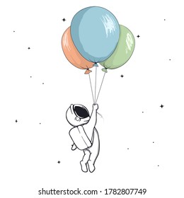 Astronaut fly up with balloons .Vector illustration