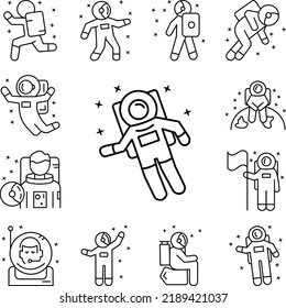 Astronaut, fly, star icon in a collection with other items