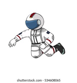 Astronaut fly white background isolated. Spaceman hand drawn color illustration.