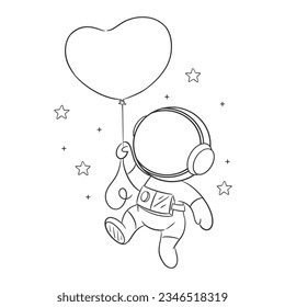 Astronaut is flying with balloon for coloring