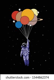 Astronaut Flying With Balloons In The Sky Vector Art