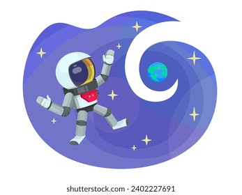 Astronaut flying in deep space. Vector isolated design. The concept of confusion and loneliness. 404. Nice vector UI illustration for your business.