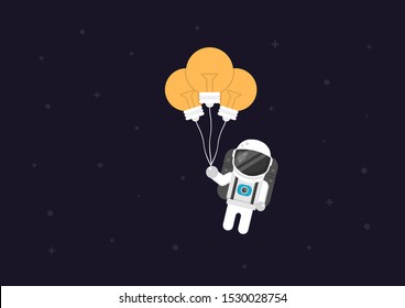 astronaut flying with lightbulb, creative concept