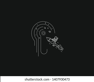 Astronaut flying on the rocket, Hand Drawn Sketch Vector illustration.