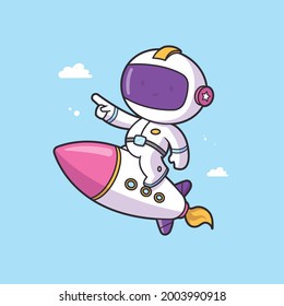 Astronaut flying on the rocket to the moon cartoon vector illustration