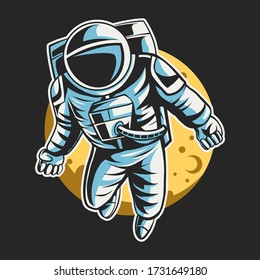 astronaut flying on space over the moon, vector illustration design