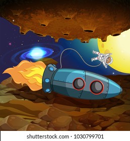 Astronaut flying out of spaceship illustration