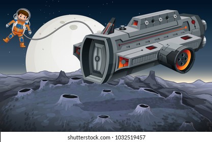 Astronaut flying out of spaceship in the space illustration