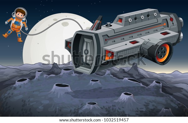 Astronaut flying out of spaceship in the\
space illustration