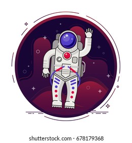 Astronaut is flying in outer space concept vector illustration in flat design with lines elements.