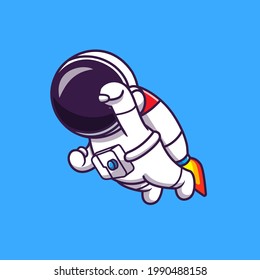 Astronaut Flying With Rocket Cartoon Vector Icon Illustration. Space Technology Icon Concept Isolated Premium Vector. Flat Cartoon Style