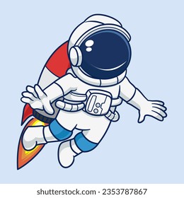 Astronaut Flying With Rocket Cartoon Vector Icon Illustration. Space Technology Icon Concept Isolated Premium Vector. Flat Cartoon Style