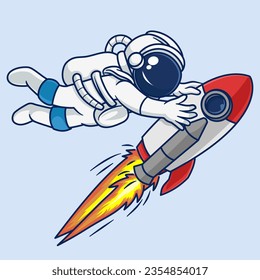 Astronaut Flying With Rocket Cartoon Vector Icon Illustration. Space Technology Icon Concept Isolated Premium Vector. Flat Cartoon Style
