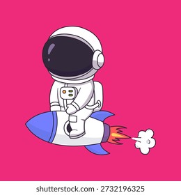 Un astronauta volando en un cohete. Una linda ilustración de la exploración espacial