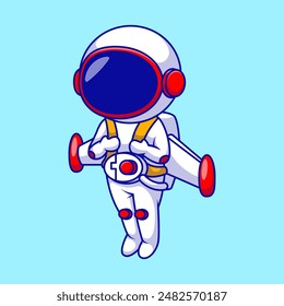 Ilustración del Vector de dibujos animados del jetpack del cohete volador del astronauta. Transporte Tecnología. Caricatura plana. Adecuado para cualquier creativo.