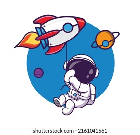 Astronaut Flying with Rocket Outer Space Free