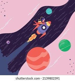astronaut flying in rocket scene
