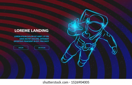 Astronaut flying in space and catches the light in his hand. Vector Space man  Background for Landing Page Template.