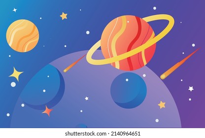 Astronaut flying in space with cosmic planet in the background, vector illustration