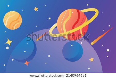 Astronaut flying in space with cosmic planet in the background, vector illustration