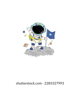 astronaut flying in space logo vector