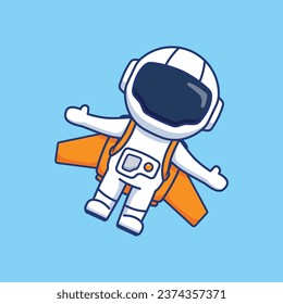 Astronauta que vuela en el espacio utilizando equipo de vuelo. Ilustración del personaje de dibujos animados planos