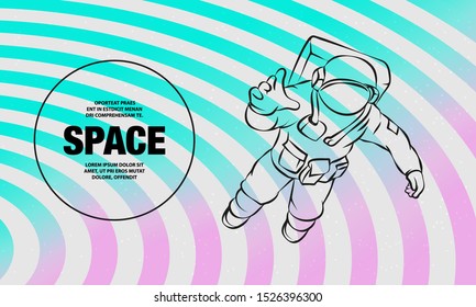 Astronaut Flying In Space. Vector Outline Of Space Man Illustration.