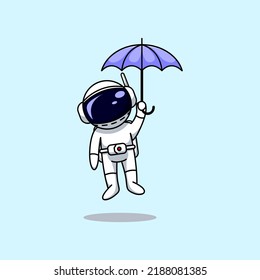 An astronaut flying with umbrella 