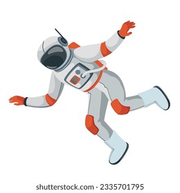 Astronaut flying in zero gravity vector illustration. Cartoon isolated spaceman character in helmet and suit for adventure in universe, astronaut floating in weightlessness for cosmic travel