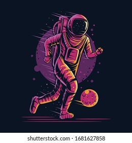 astronaut football planet ball vector illustration design