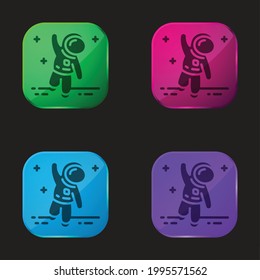 Astronaut four color glass button icon