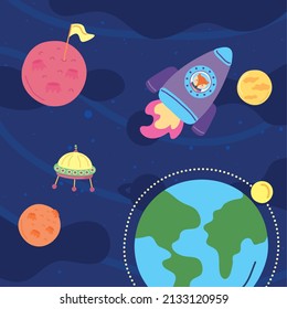astronaut fox cartoon at space
