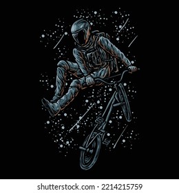 Astronaut Freestyle Bmx Bike At The Galaxy Illustration Vector For Brand Or Merchandise