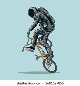 Astronaut Freestyle Bmx Bike Illustration Isolated On Light Background