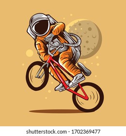 Astronaut Freestyle Bmx Bike Vector Illustration Design