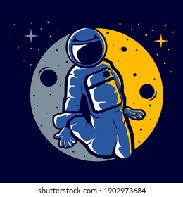 Astronaut with a funny hover style vector logo design
